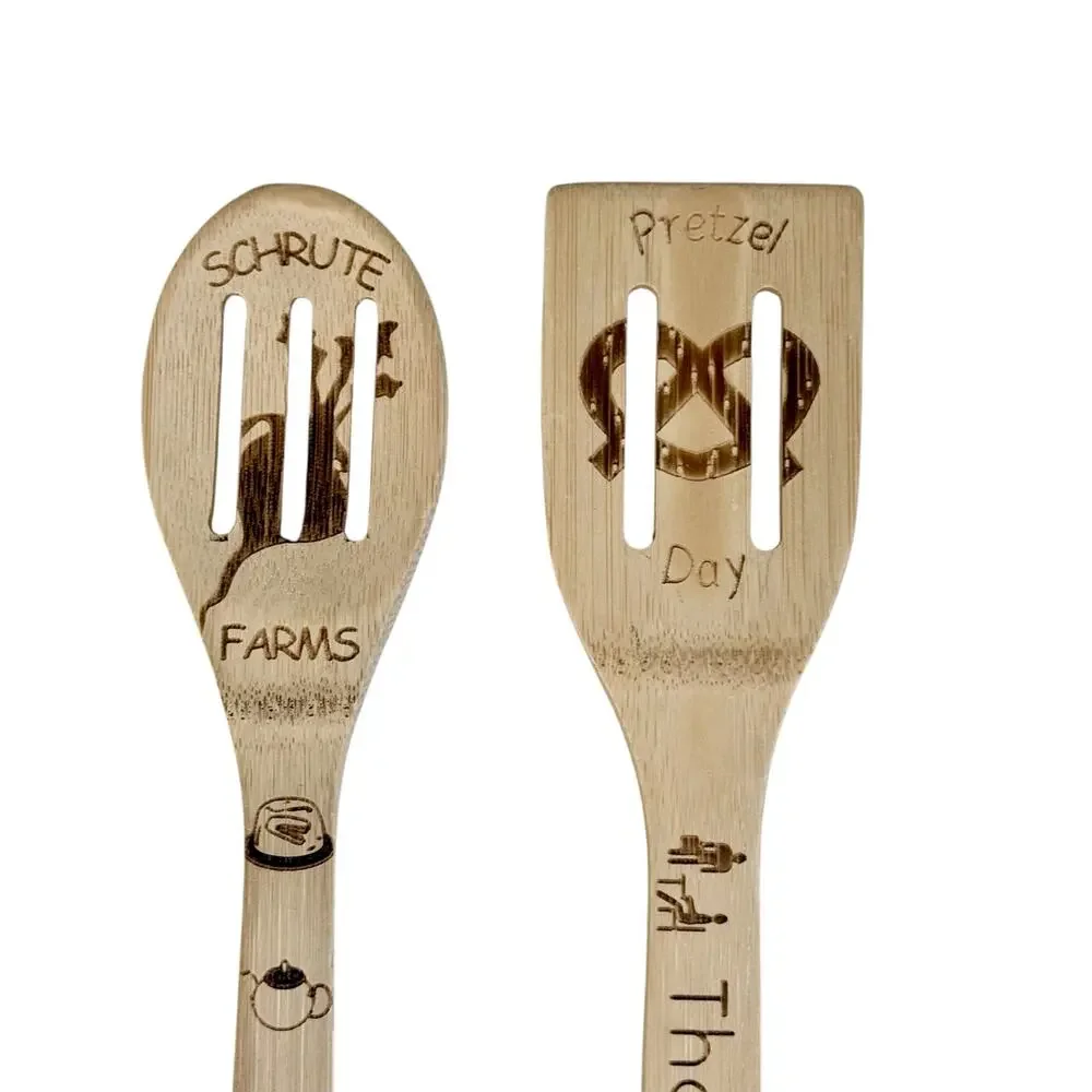 The Office Set 4 Bamboo Wooden Kitchen Cooking Utensils Spoon Spatula Slotted